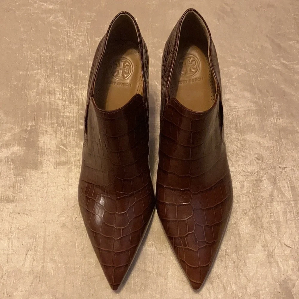 Tory Burch Georgina Croc Ankle Heel Pointed Toe